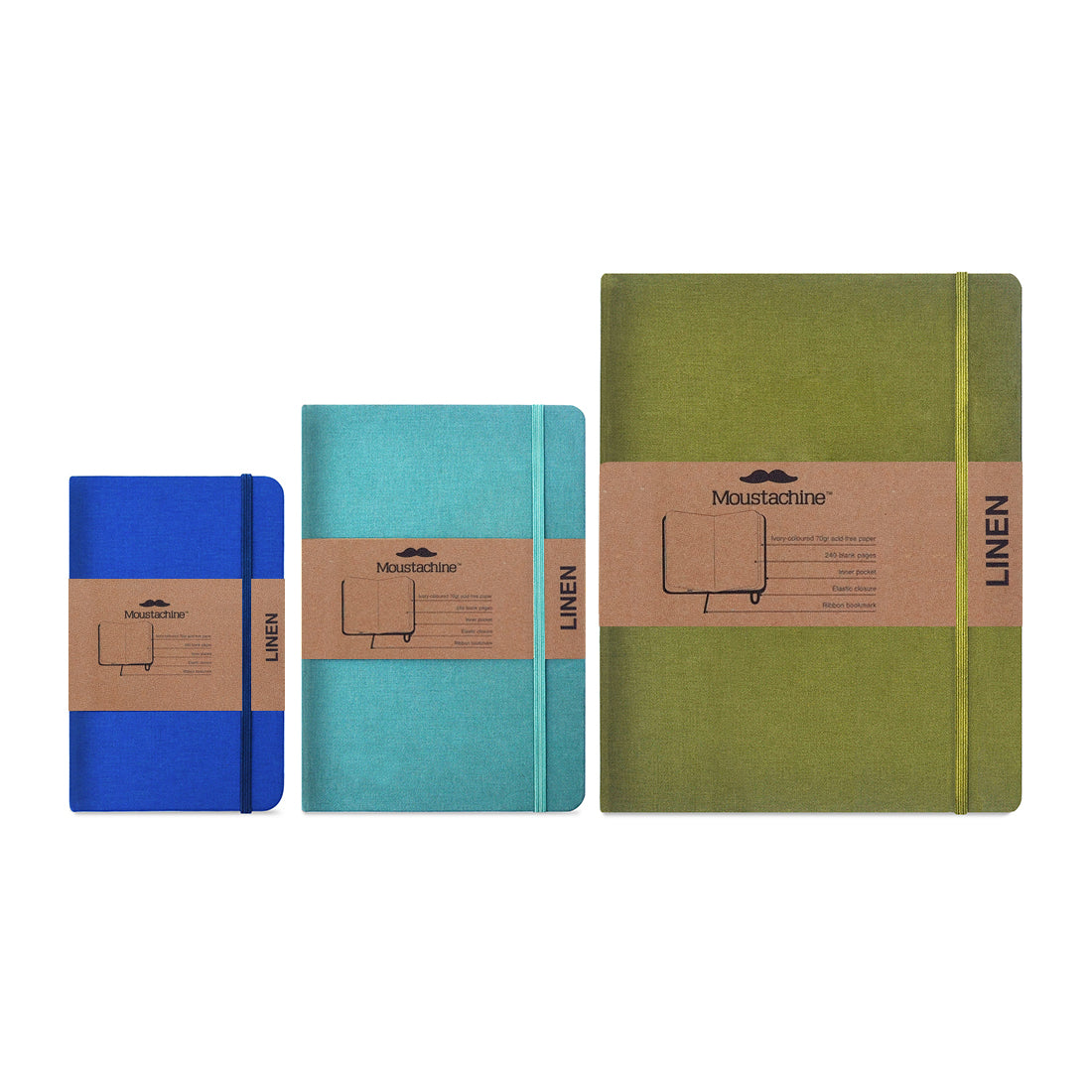 3-Notebook Set Greens and Blues Large, Medium, and Pocket